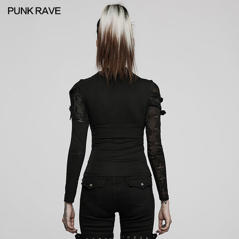 Punk knit stand collar T-shirt