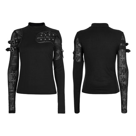 Punk knit stand collar T-shirt