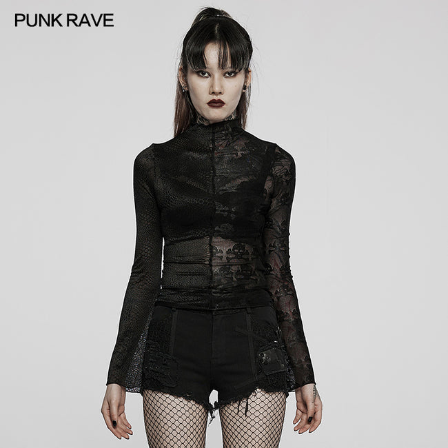 Gothic simple spliced lace T-shirt