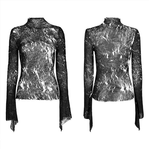 Dark wowen crimped T-shirt