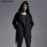 Dark printed medium-length coat