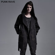 Dark printed medium-length coat