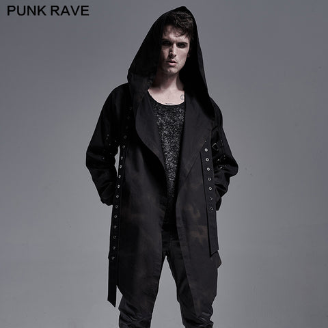 Dark printed medium-length coat