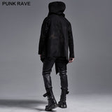 Dark printed medium-length coat