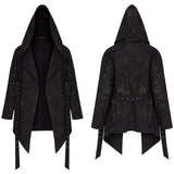 Dark printed medium-length coat