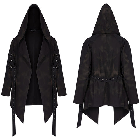 Dark printed medium-length coat