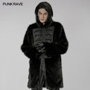 Punk faux wool medium length coat