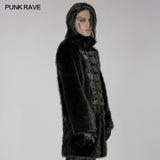 Punk faux wool medium length coat